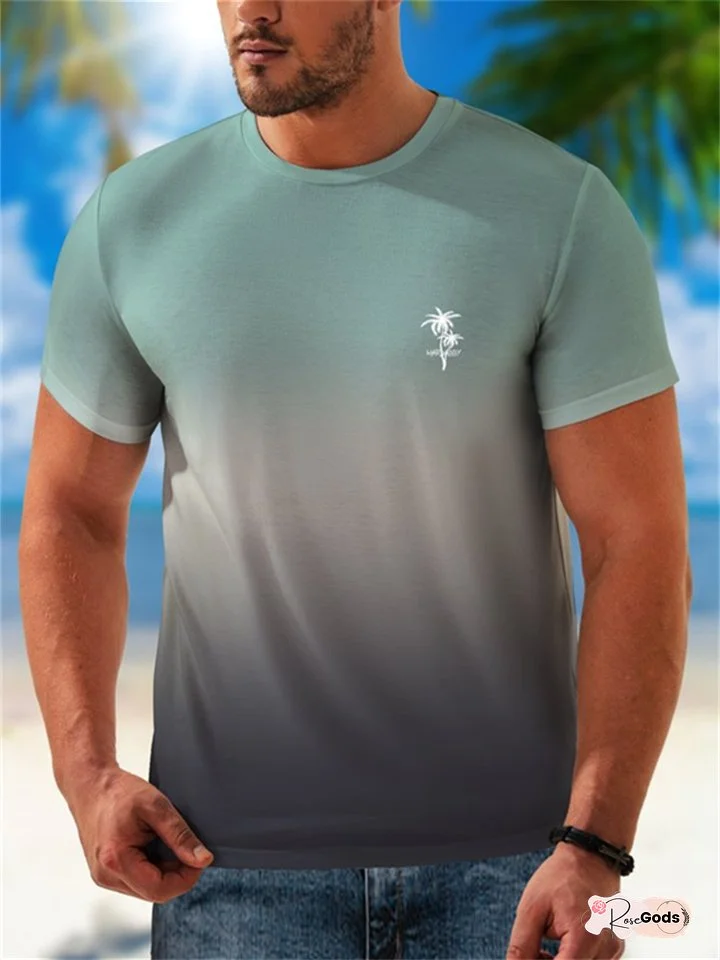 Short Sleeve Men's T-Shirt Round Neck Gradient Color 3D Printing Green