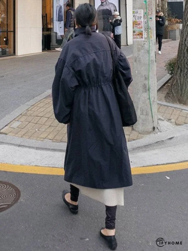 Solid Color Loose Elastic Waist Long Outwear | IFYHOME