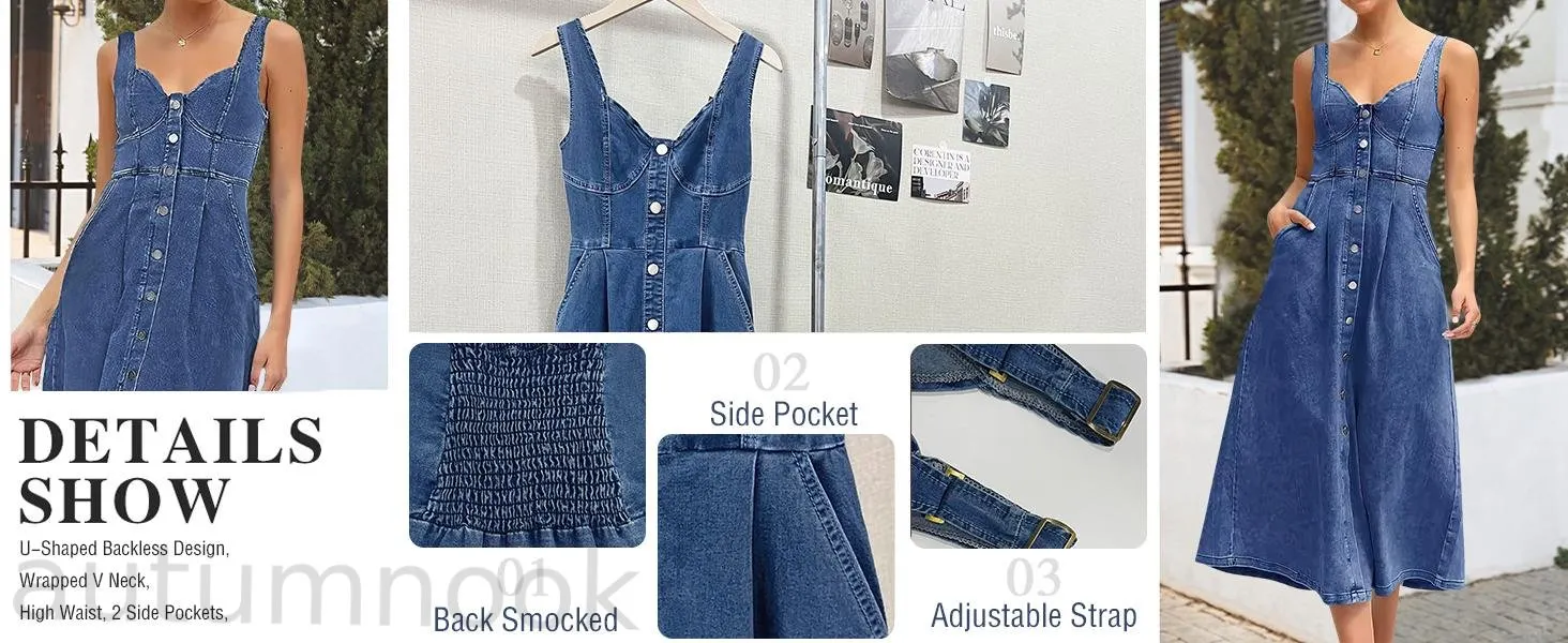 utcoco Women's Sleeveless Denim Midi Dress, Slim-Fit Button-Down Casual Fashion Apparel for Ladies, Style utcoco Women's Sleeveless Denim Midi Dress, Slim-Fit Button-Down Casual Fashion Apparel for Ladies, Style