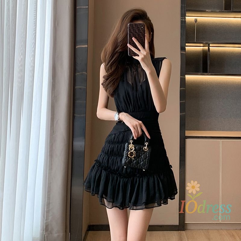 IO Dress Gagarich 2025 Women Summer New Style Short French Hepburn Style Black Dress Women Summer High End Cake Vestidos