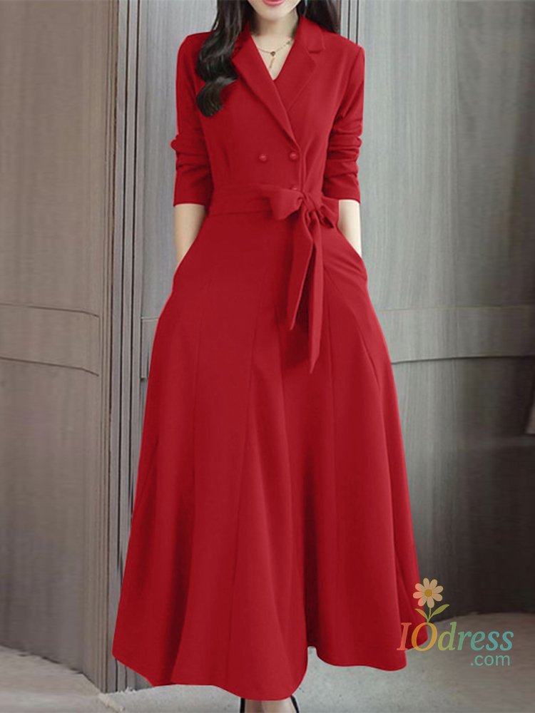 IO Dress ZANZEA Elegant Long Shirt Dress Suit Collar Maxi Vestdido Women Long Sleeve Dresses 2025 Autumn Bandage Party Casual A-Line Robe IO Dress