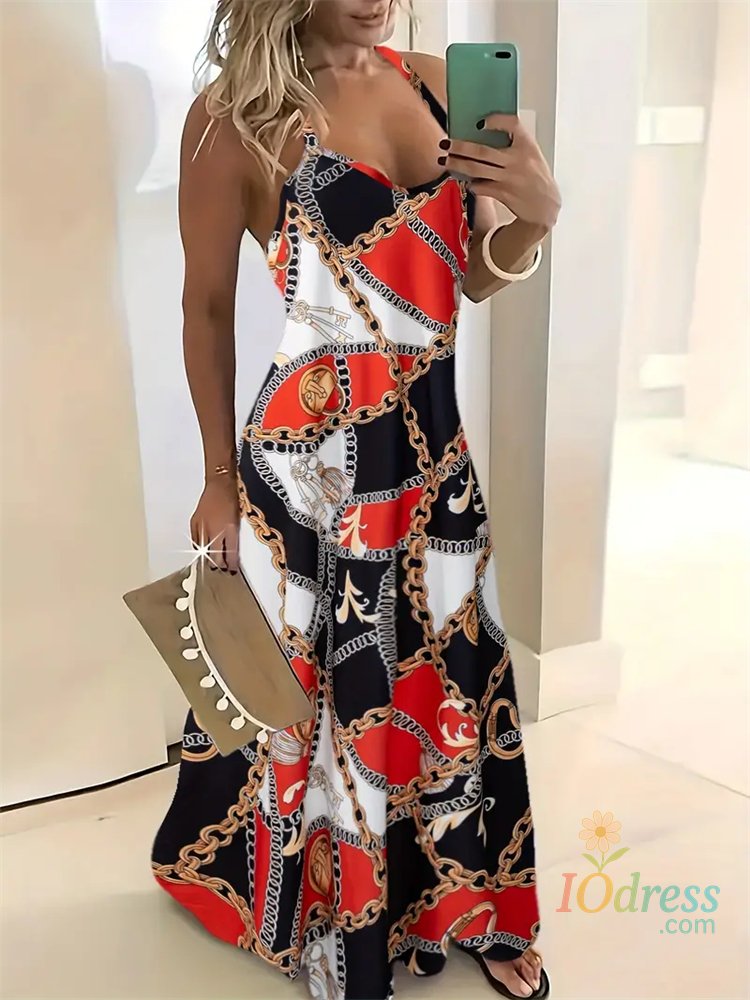 IO Dress Women's New Fashion Summer Sleeveless Dress Casual Long Retro Strap Dress Street 3D Texture Print Comfortable Breathable Dress IO Dress