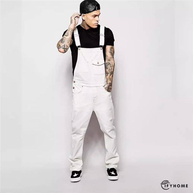 Men's Slim Fit Solid Color Denim Overalls | IFYHOME