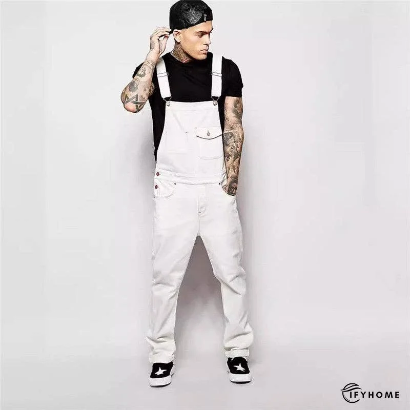 Men's Slim Fit Solid Color Denim Overalls | IFYHOME
