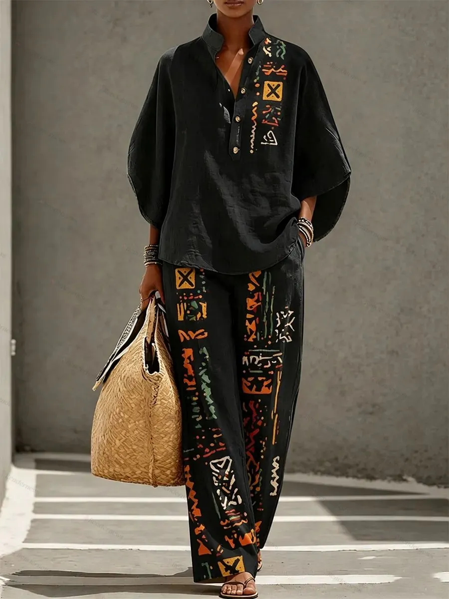 Women&rsquo;s Geometric Graphic Pattern Creative Print Two-Piece Set