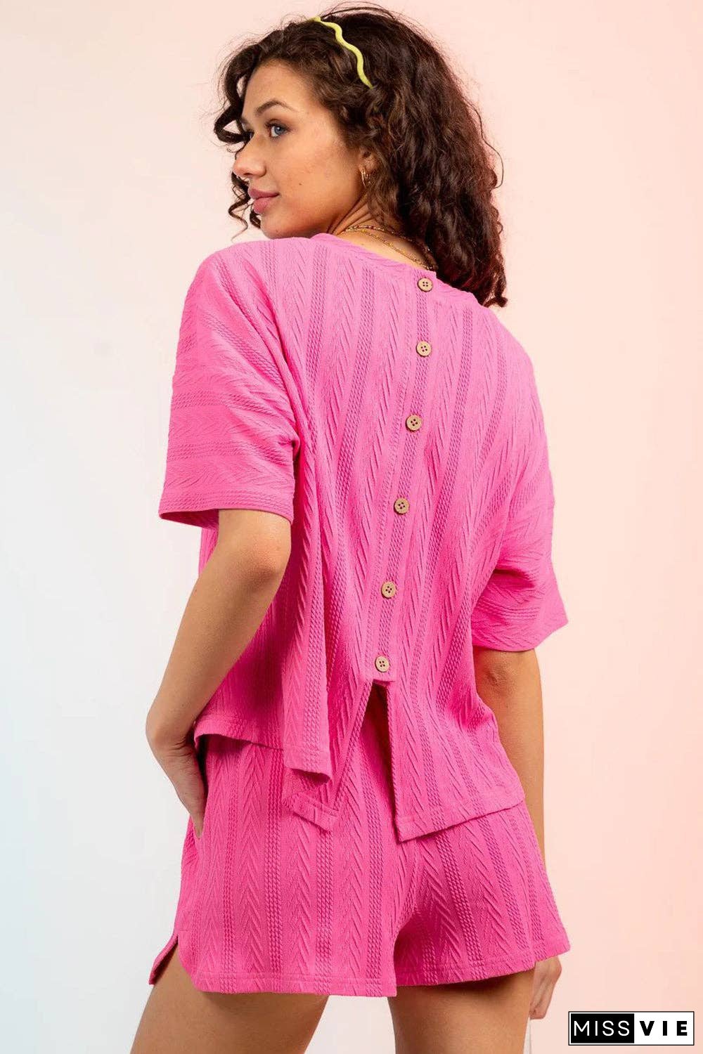 Textured Round Neck Top and Shorts Set