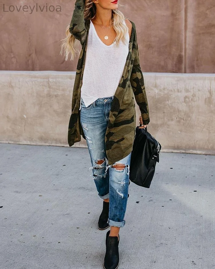 Cardigan Camouflage Snake Wine Coat Outwear Casual  Shirts & Tops
