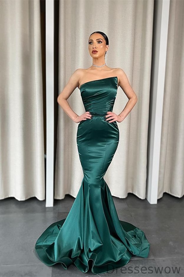 Dresseswow Dark Green Strapless Mermaid Long Evening Dress