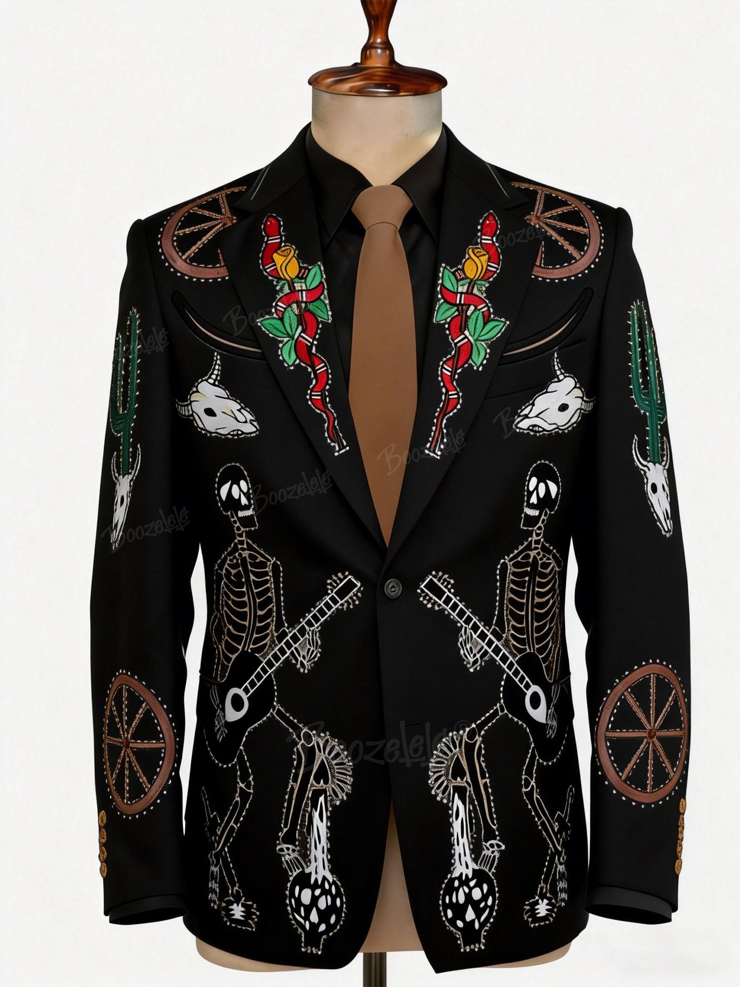 Men'S Western-Style Suit With Skull Print Pattern - Western Suit