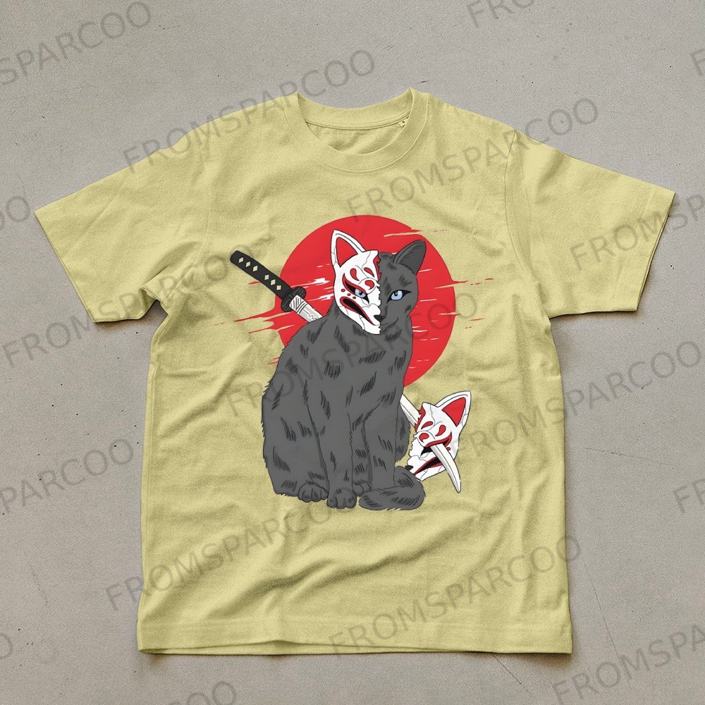 Half Of Mask Cat Unisex Prints T-Shirt