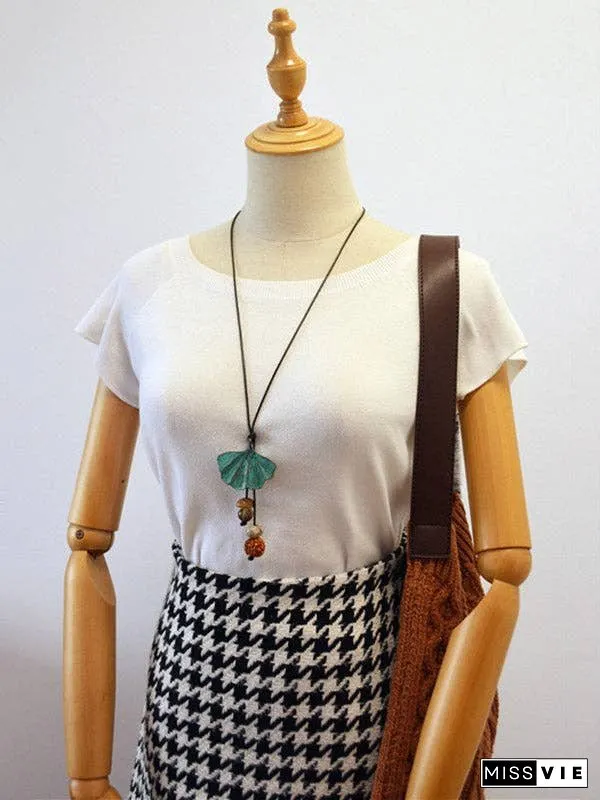 Vintage Wooden Beaded Leaf Shape Necklaces Accessories