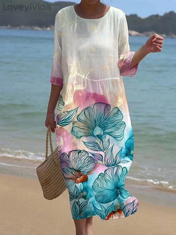 Women'S Casual Botanical Floral Print Dress