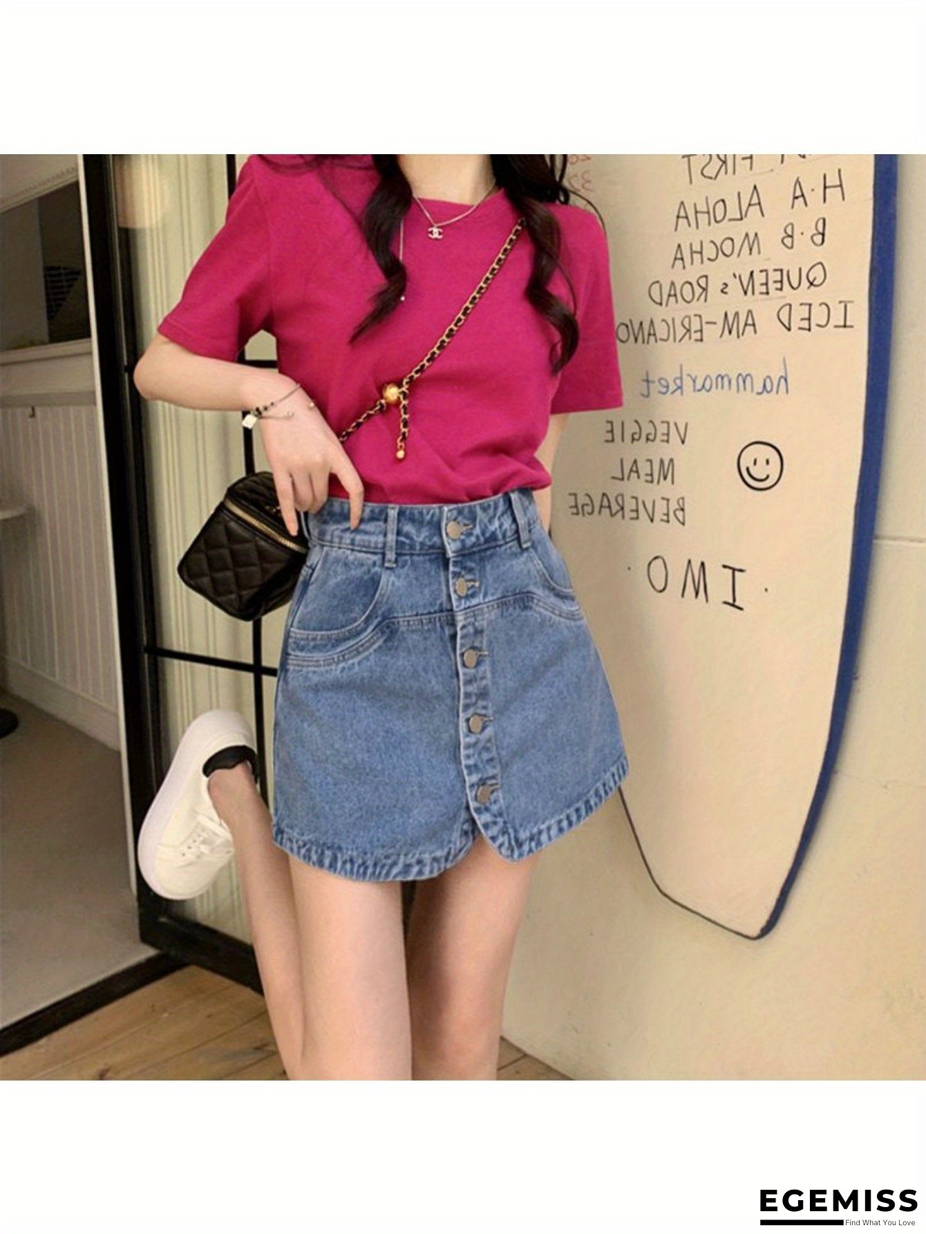 Trendy High Waist Button Front Denim Shorts Women Summer 2025 New Slim Straight Wide Leg Skort | EGEMISS