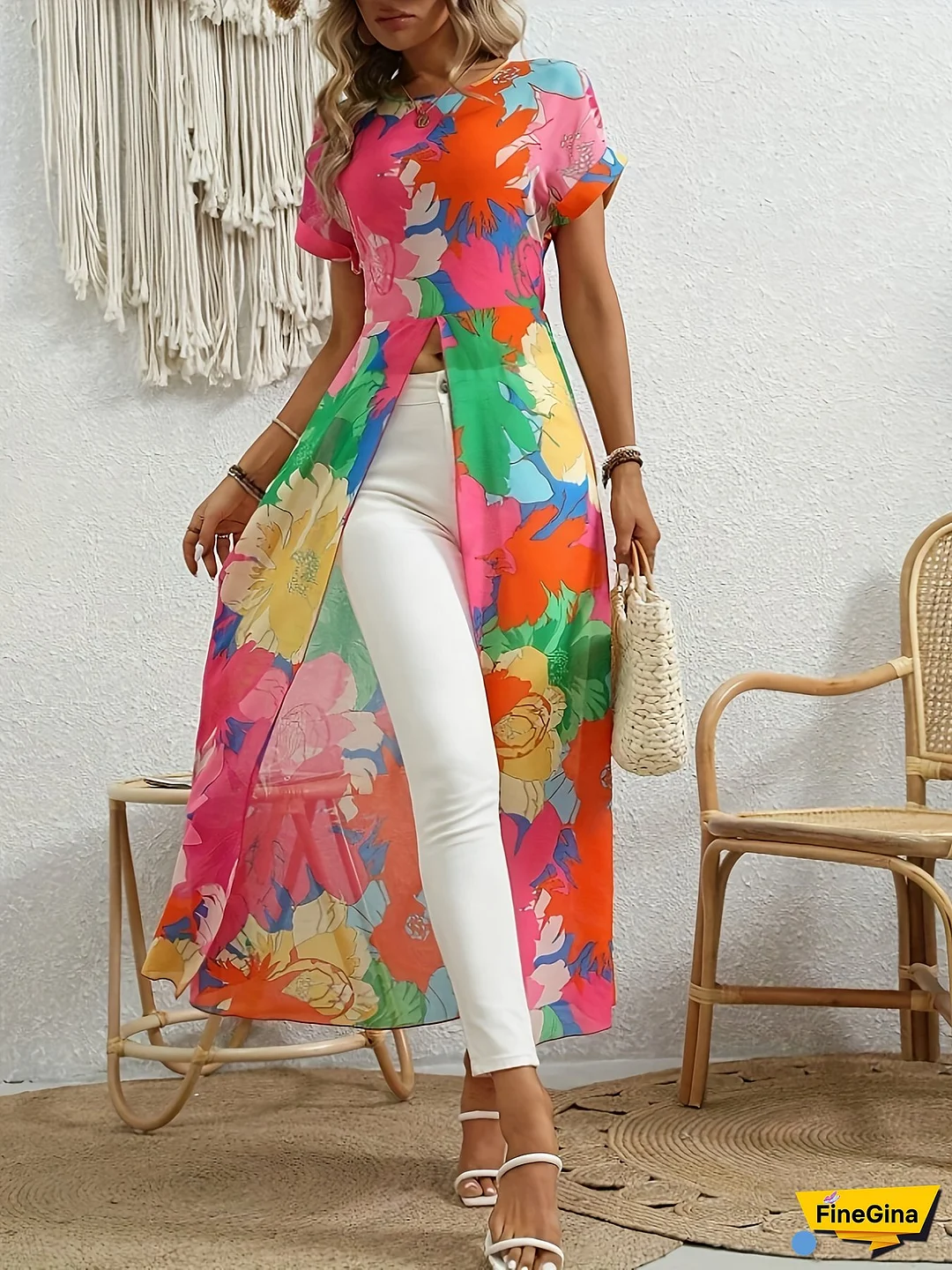 Print Maxi Dress - Vibrant All-Over Pattern, Round Neck, Hand Washable, Versatile For Casual & Formal Occasions, Long Sleeve Dresses, Allseason Apparel, Resort Fashion Style, Flowy Fabric Design