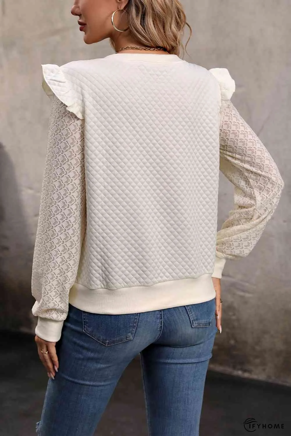 V-Neck Ruffle Trim Long Sleeve Sweatshirt | IFYHOME