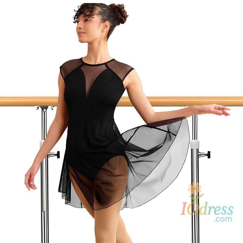 IO Dress Women's Mesh Cap Sleeve Modern Lyrical Dance Dress for Adult Dance Costume Tops with Hollow Back and Soft Lining Dance Leotards