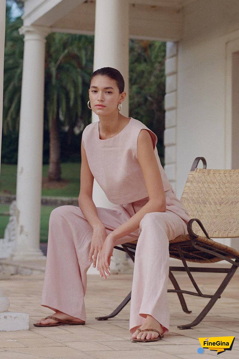 Linen Sleeveless Top & Wide Leg Pants Set