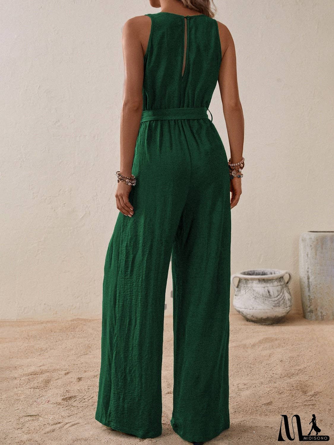Tied Surplice Sleeveless Wide Leg Jumpsuit