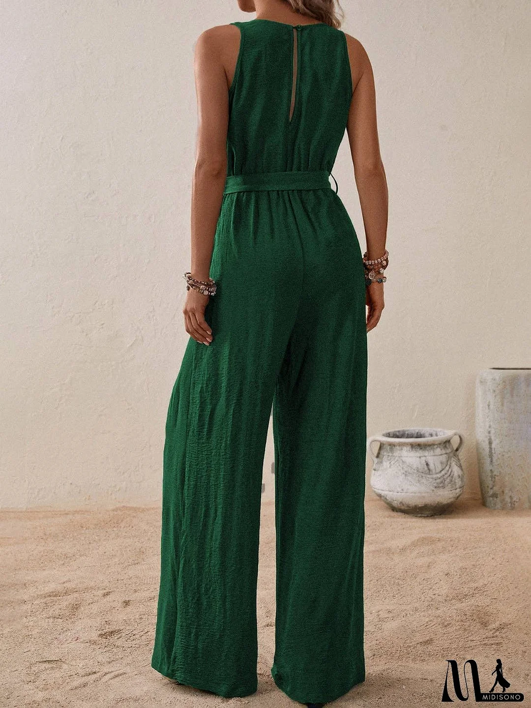 Tied Surplice Sleeveless Wide Leg Jumpsuit
