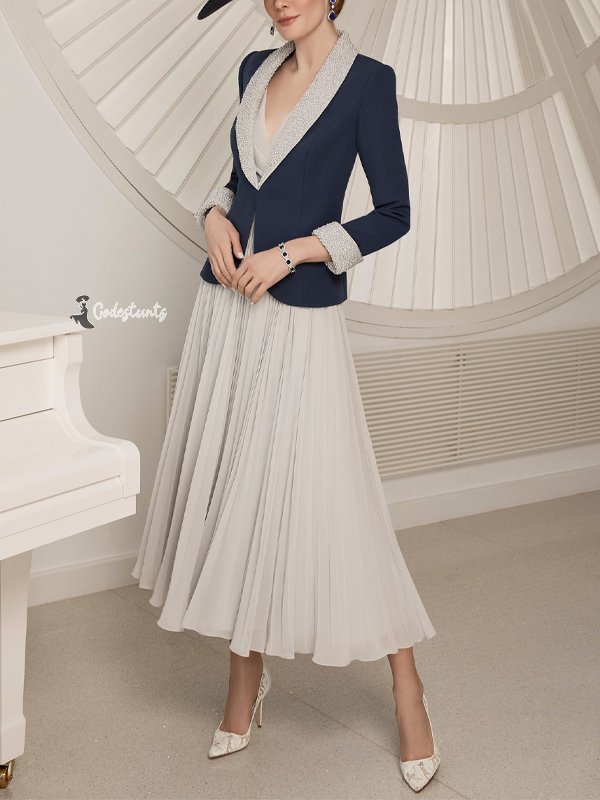 Contrast Color Blazer Dress Suit