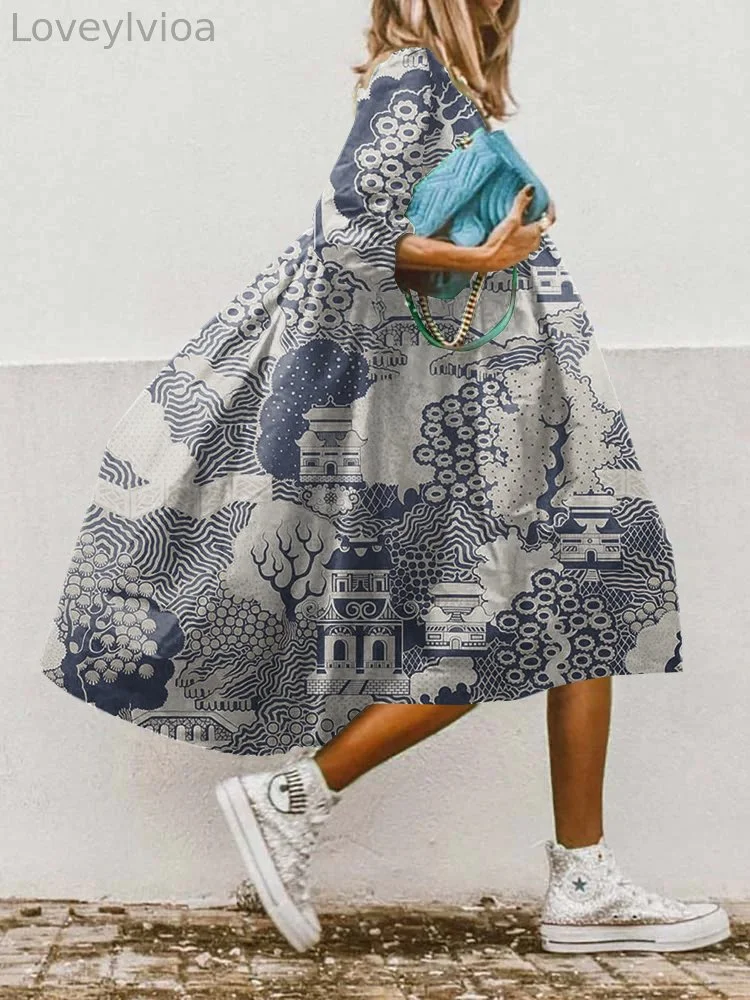 Ladies' Round Neck Random Print Dress