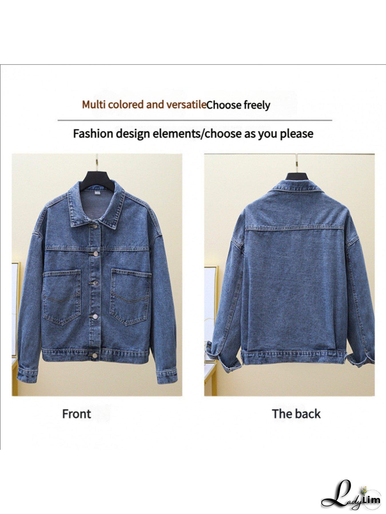 Women's Classic Retro Denim Jacket - Oversized Collar & Chest Pocket, Heavy-Duty Winter Coat, White Button Closure (No), Casual Layering Piece for Jeans & Dresses, Hand Washable Fall/Winter Outerwear