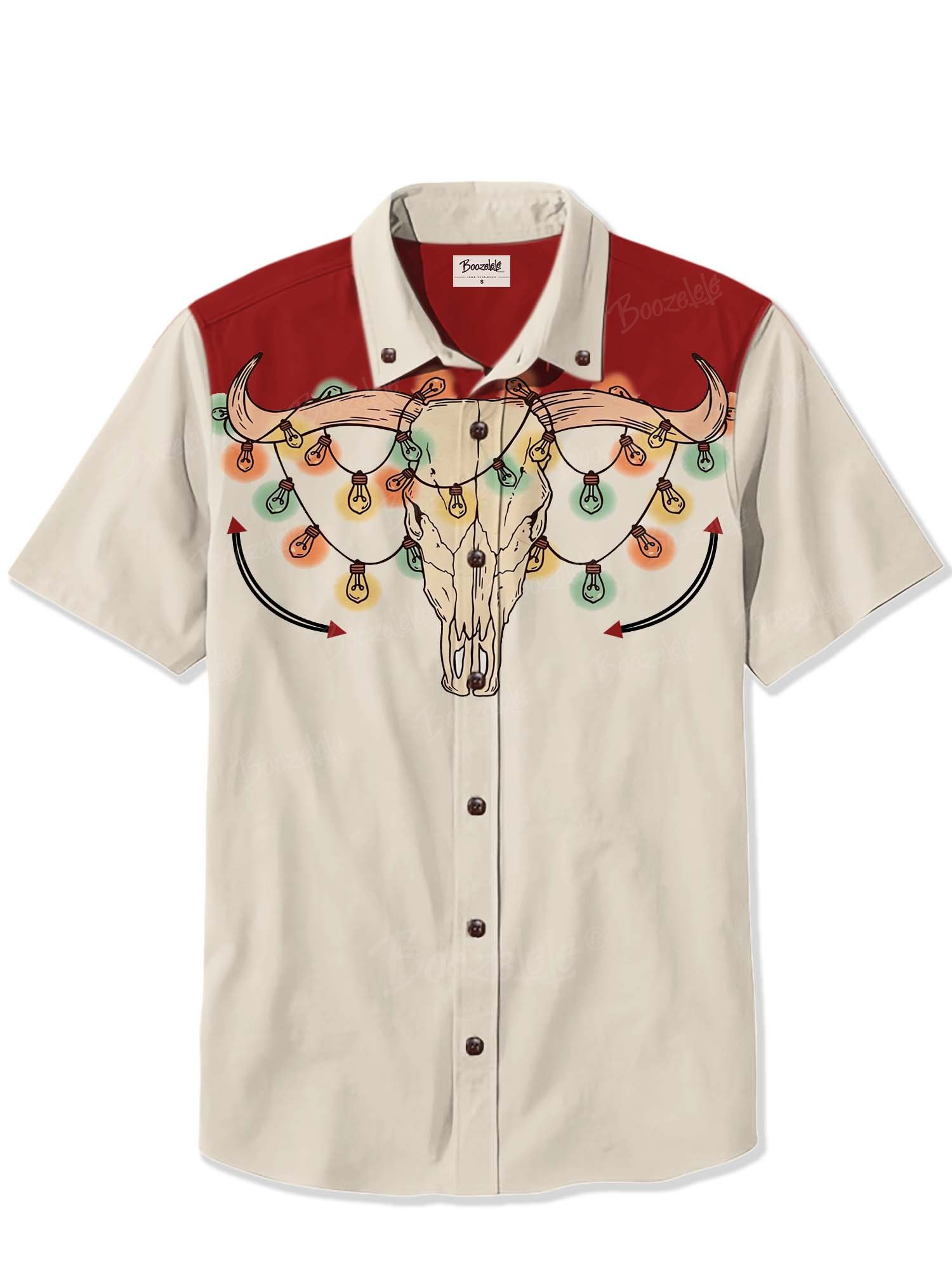 Western Bull Skull Christmas Light - 100% Cotton Shirt