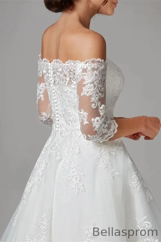 chinese dress ladies Two Piece Off Shoulder 3/4 Sleeve Lace Satin Bridal Dress
