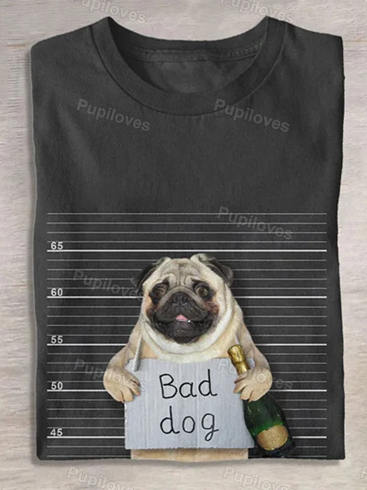 Pupiloves Pupiloves  Fun Bad Dog Casual Print T-shirt