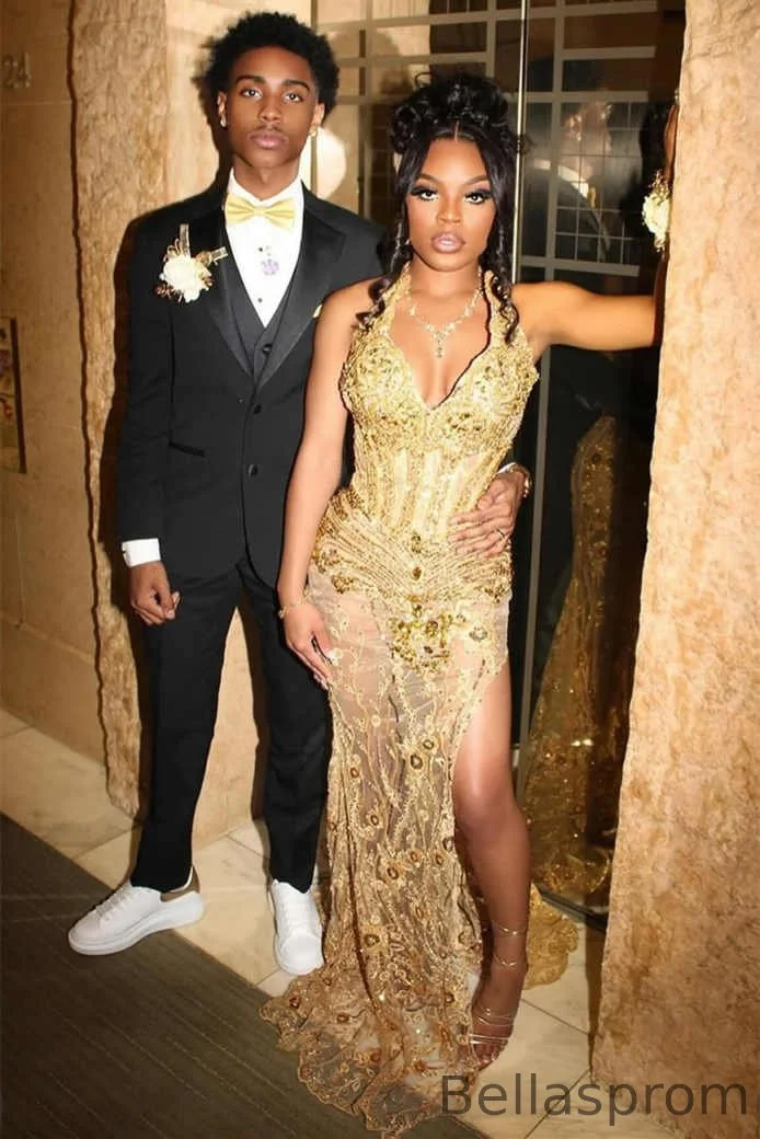Bellasprom Gold Halter V-Neck Prom Dress Sleeveless Mermaid Long With Beadings Same as Picture-US2 Bellasprom Gold Halter V-Neck Prom Dress Sleeveless Mermaid Long With Beadings Same as Picture-US2