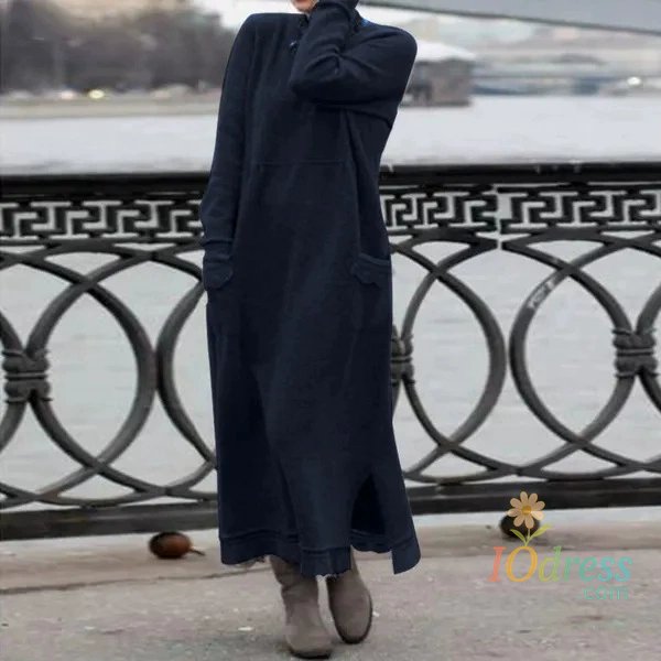 IO Dress Women's Fashion Fall and Winter Senior Sense Loose Design Dress Ladies  Knitted Lace Long Dress Padded Sweater Casual Dresses