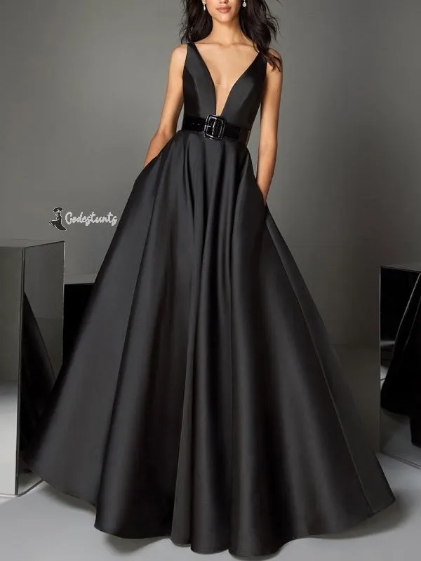 Deep V Elegant Swing Evening Dress