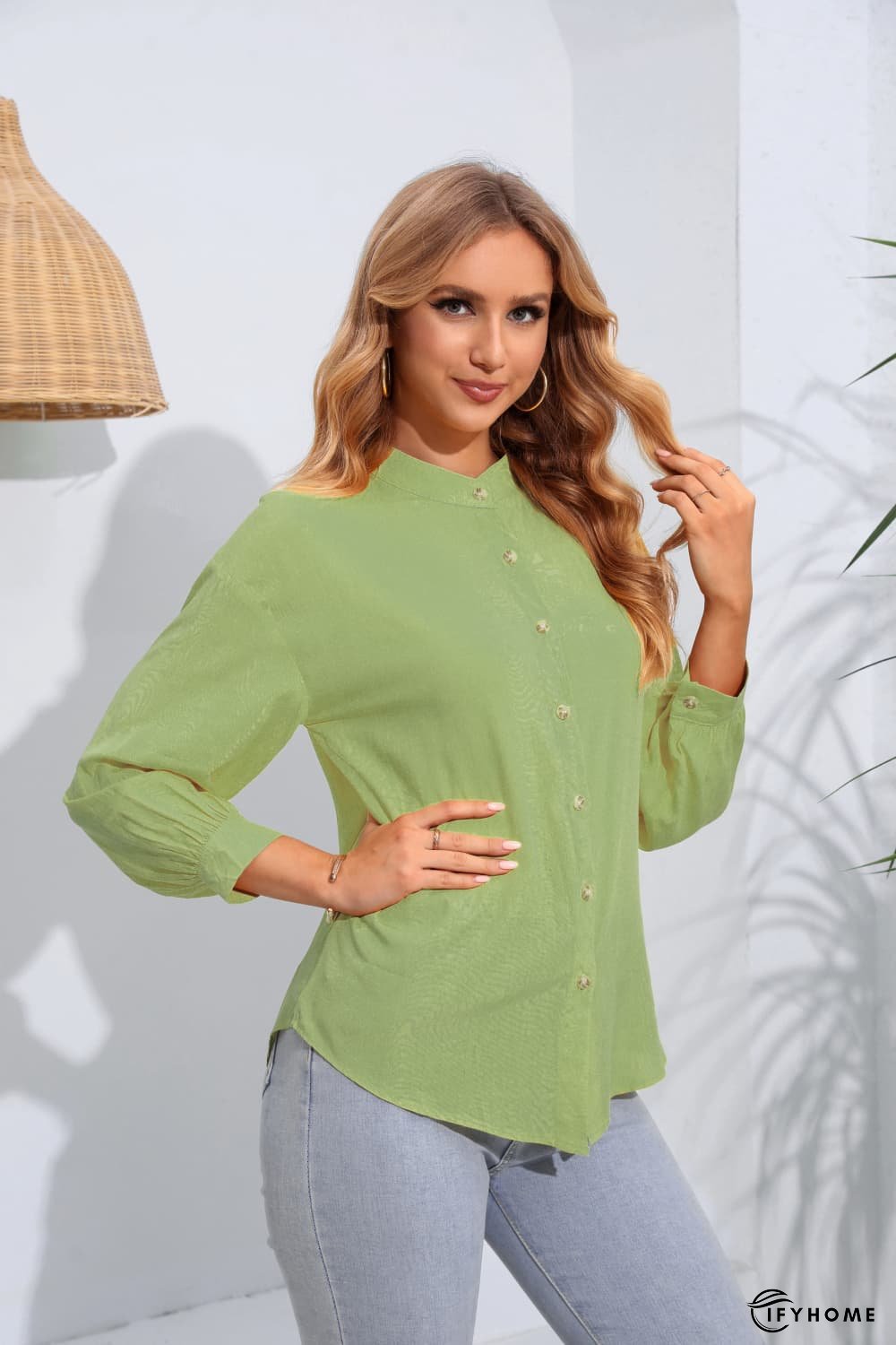 Mock Neck Buttoned Long Sleeve Shirt | IFYHOME