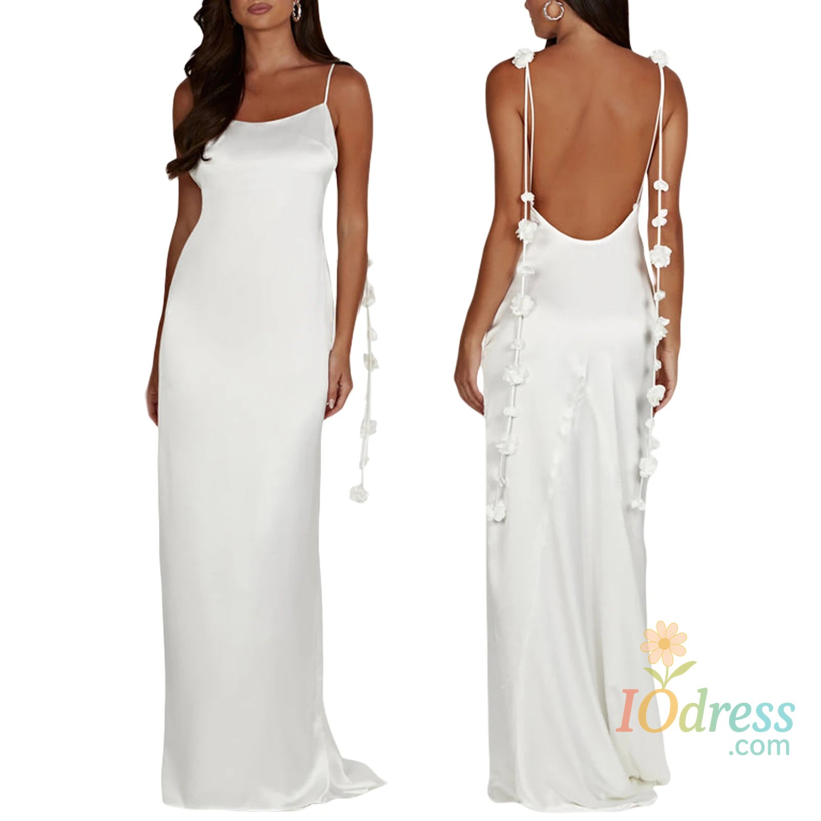 IO Dress Combhasaki Women's Vintage Solid Color Flower Tassel Backless Sleeveless Summer Party Club Satin Maxi Long Bodycon Sling Dress