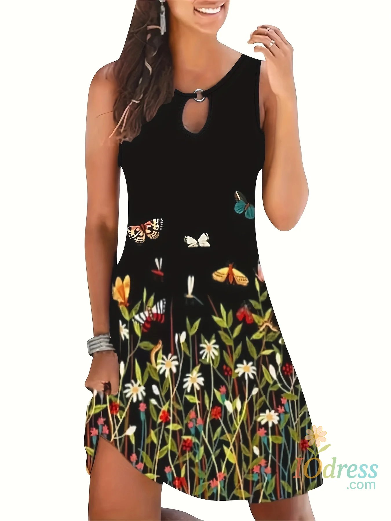 IO Dress Plus Size 1XL-5XL Women's Fashion Summer Sleeveless Floral Print Casual Cute Dress Sundress Female Bohemian Beach Dress Robe