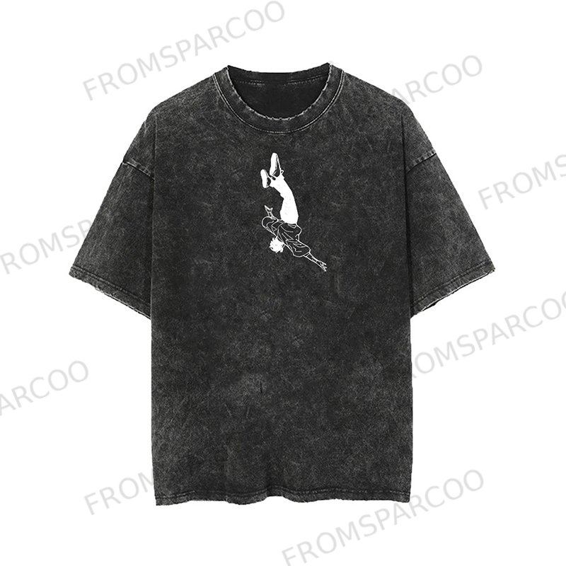 Unisex Vintage Batik Washed Anime Graphic Design Printed T-shirt