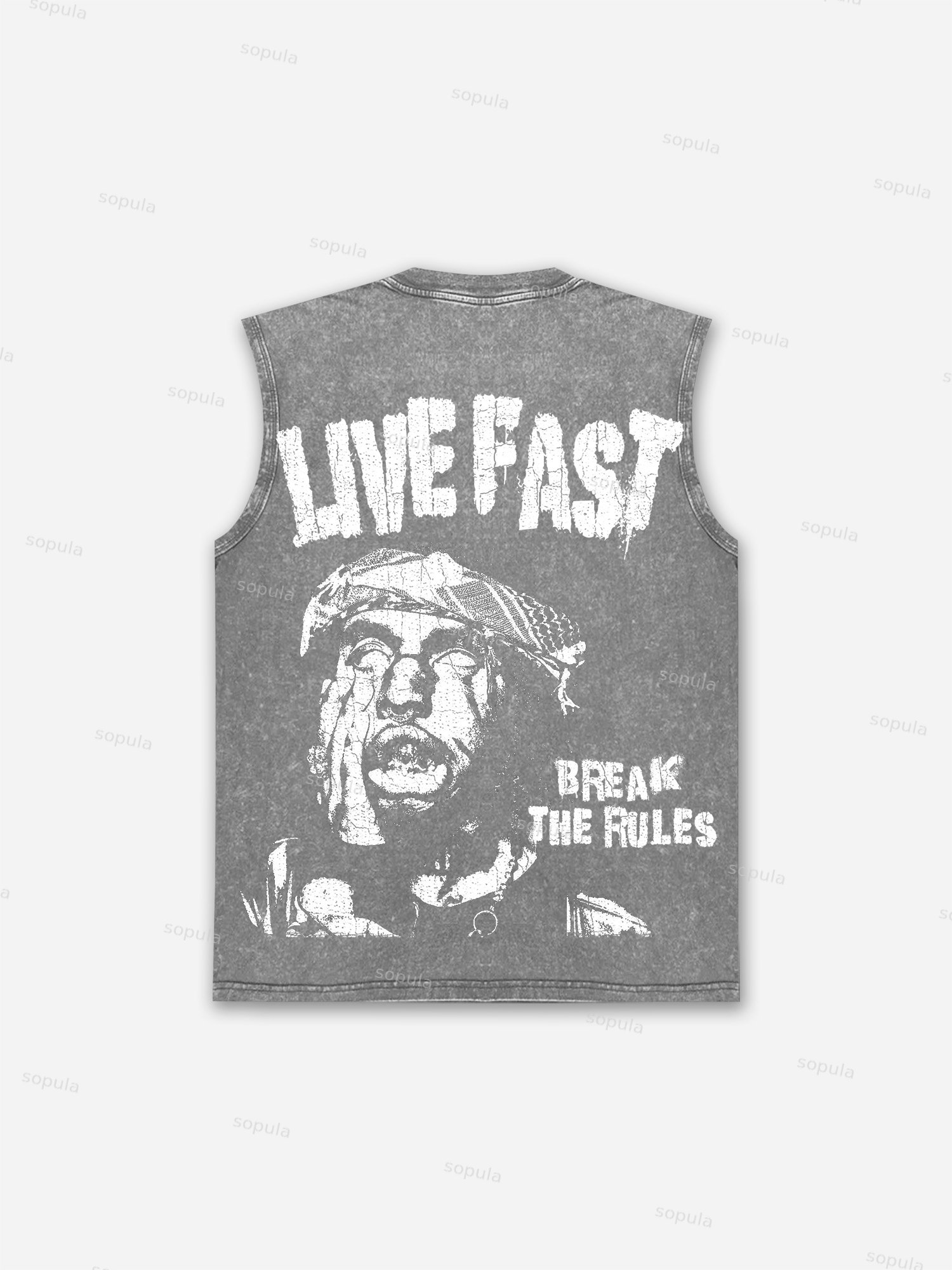 Sopula Live Fast Crazy Boy Print Wash Tank Top