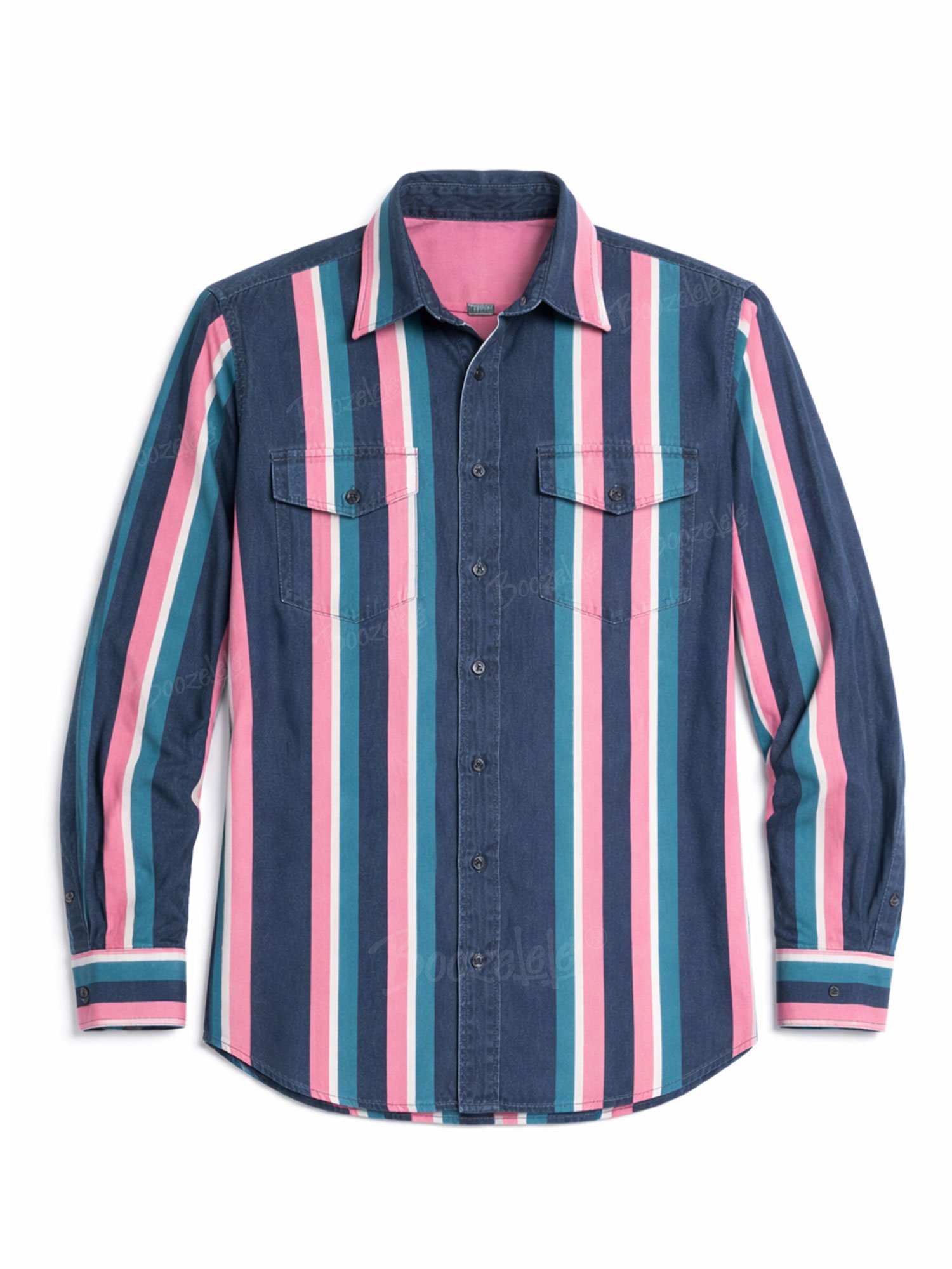 Men'S Western-Style Casual Blue And Pink Striped Shirt&ndash; 100% Cotton Shirt