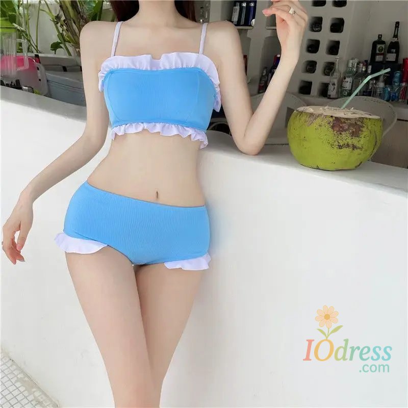 IO Dress Bikini Sets Women Kawaii Girlish Leisure Beachwear Patchwork Sexy Ruffles Japan Style Summer Students Young Stylish Chic Mujer