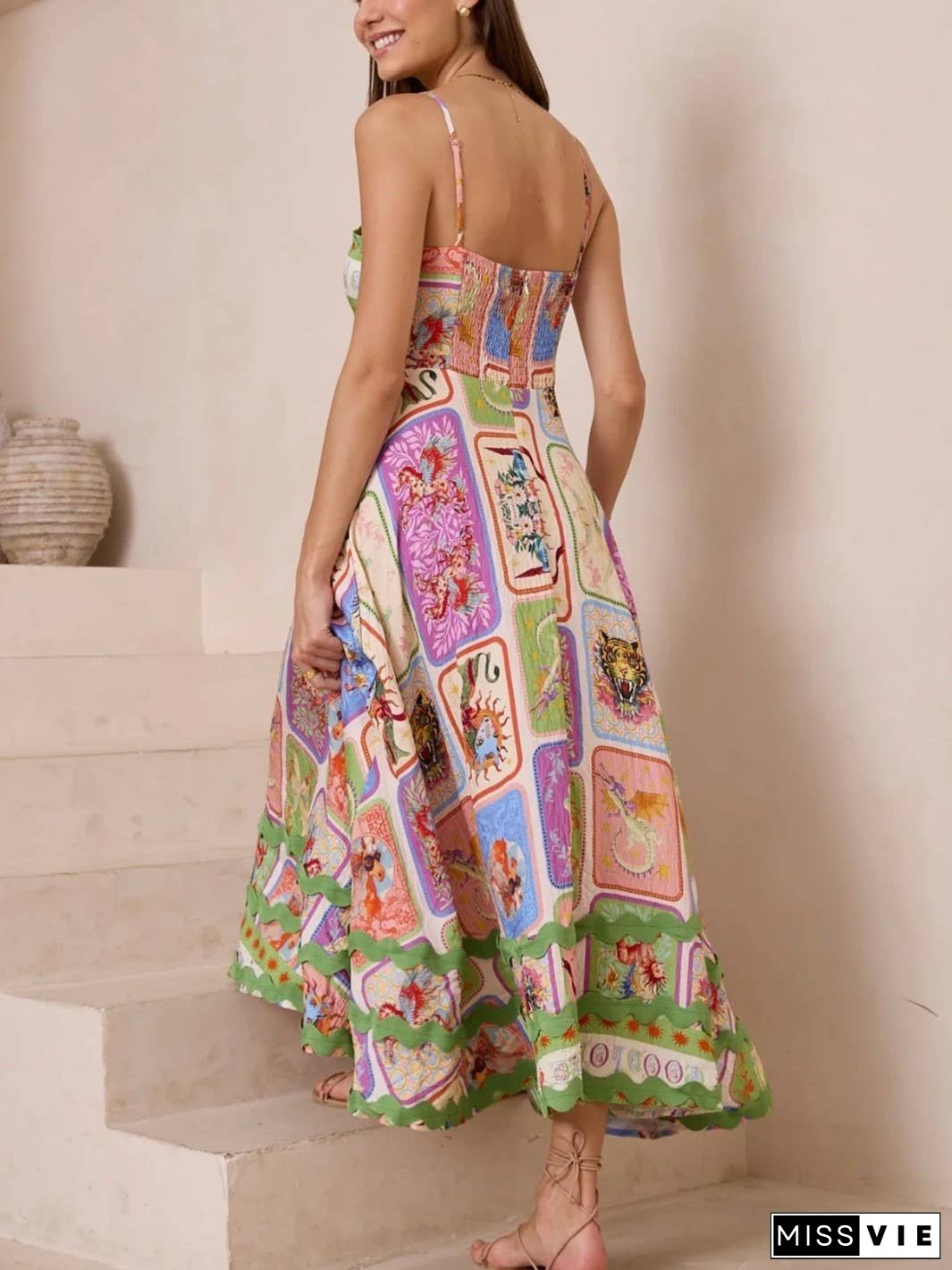 Resort Unique Bold Graffiti Print Slip Maxi Dress