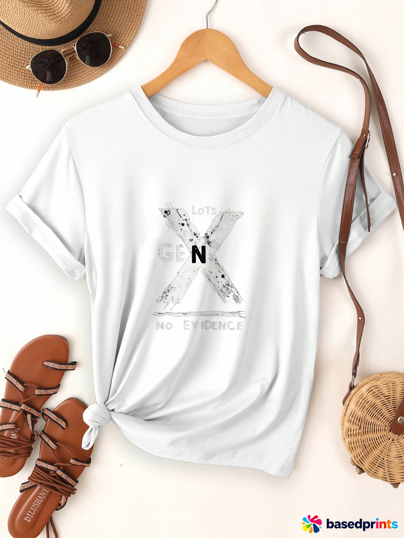 White Casual T-Shirt with Black Print