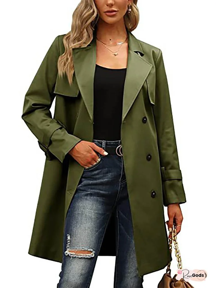 Hot Fashion Winter and Autumn Women's Double-breasted Casual Trench Coat Jacket Solid Color Medium-length Jacket