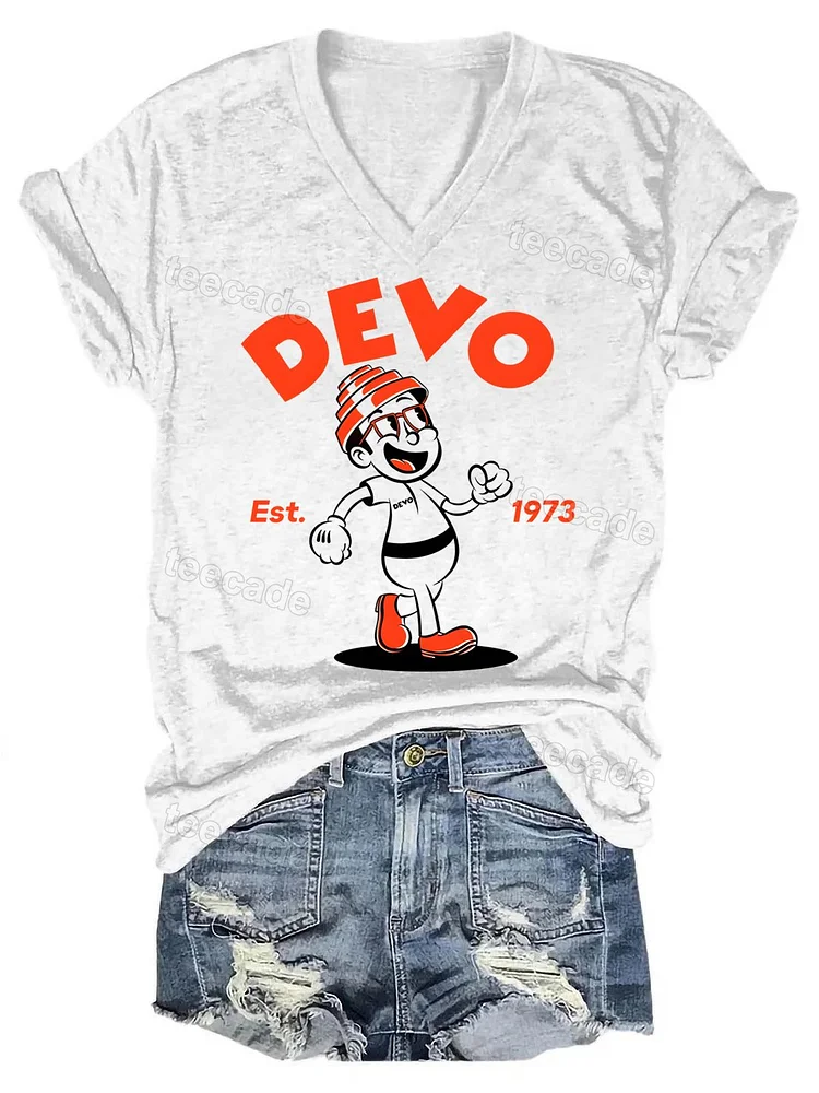 Teecade Teecade Devo Band 1973 V-neck T-shirt