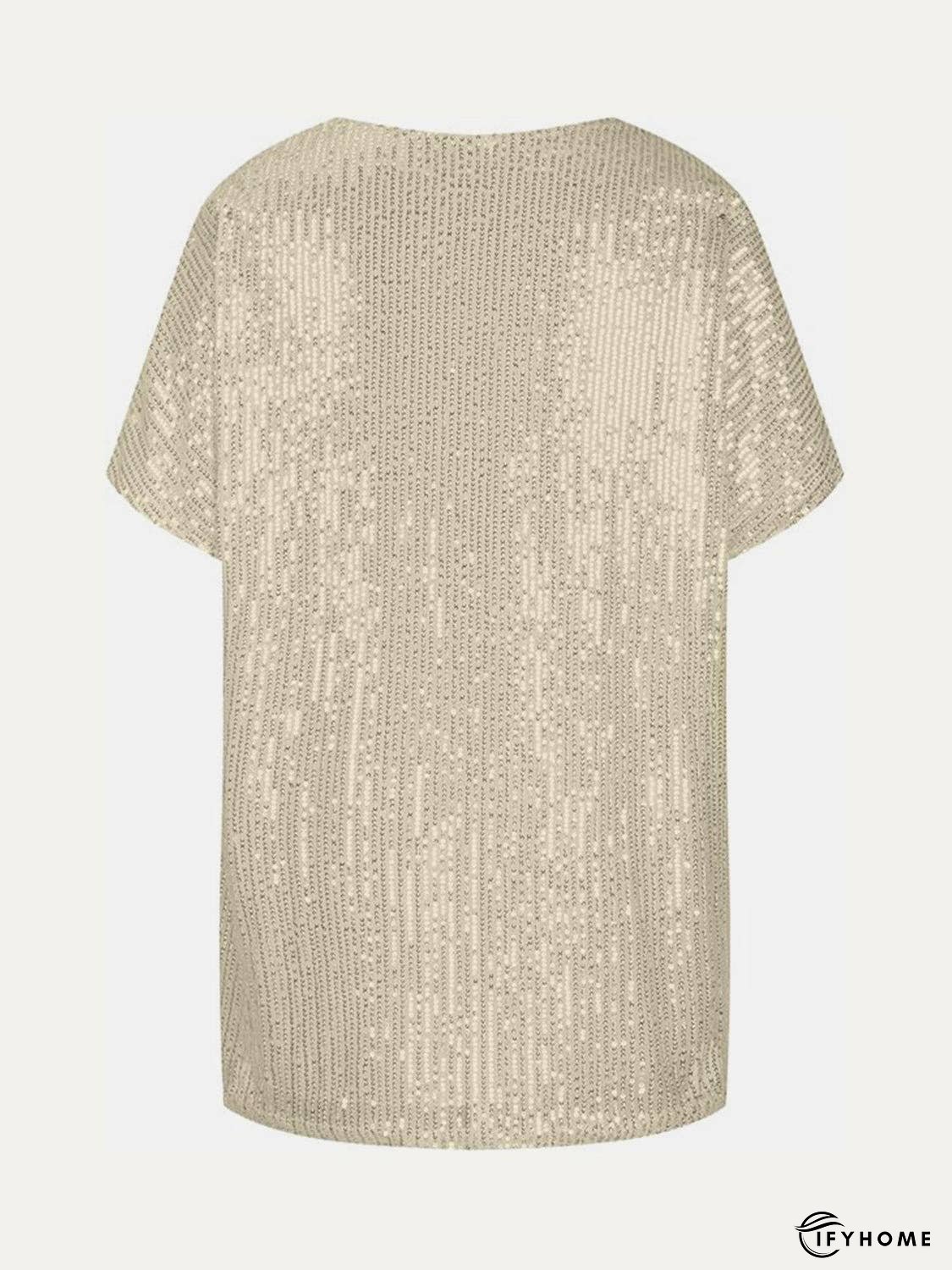 Full Size Sequin V-Neck Short Sleeve Top | IFYHOME