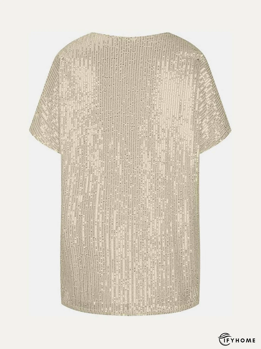 Full Size Sequin V-Neck Short Sleeve Top | IFYHOME