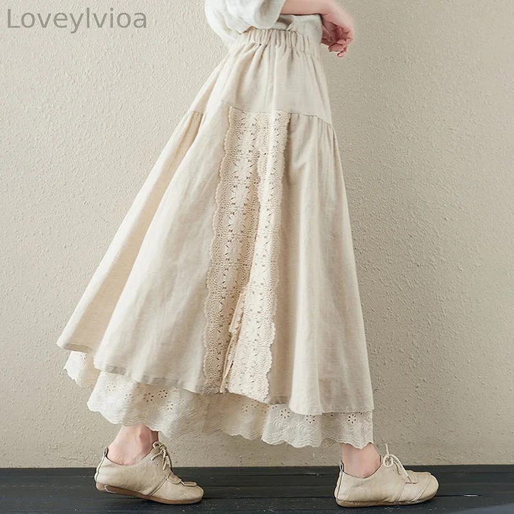 Irregular Hem Double Layered Lace Comfy Skirt