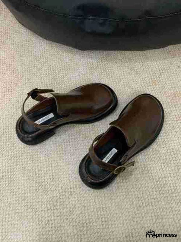 Buckle Round-Toe Split-Joint Loafers Mules&Slides Sandals