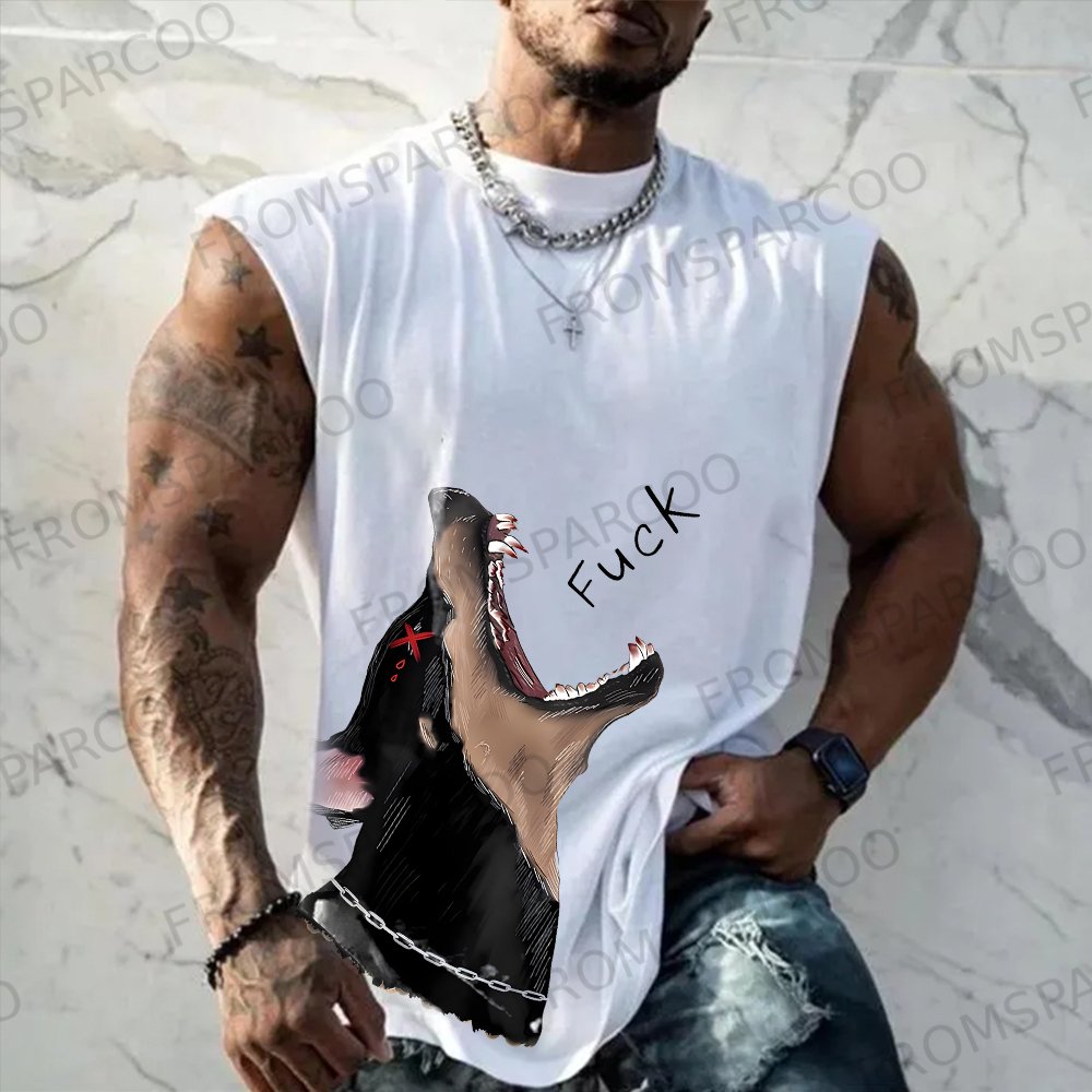 Casual Dog Roaring Print Fitness Tank Top