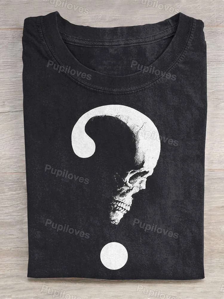 Pupiloves Pupiloves  Skull In Question Mark Silhouette Graphic Printed T-shirt