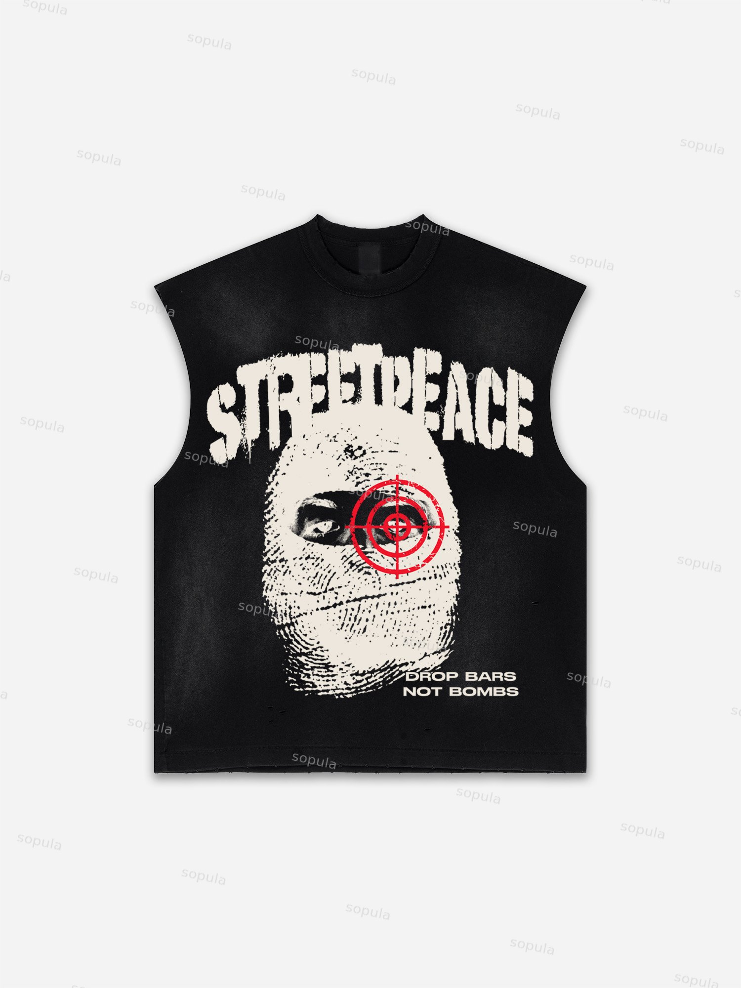 Streetpeace Retro Gangster Fingerprint Mask Graphic Distressed Tank Top
